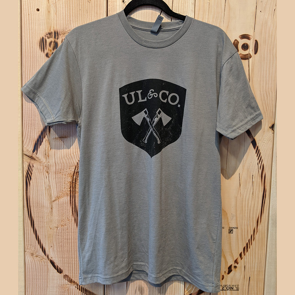 – Logging Men\'s Grey Unofficial T-Shirt Co. Bend, Logging Oregon Crest Unofficial Axe-Throwing
